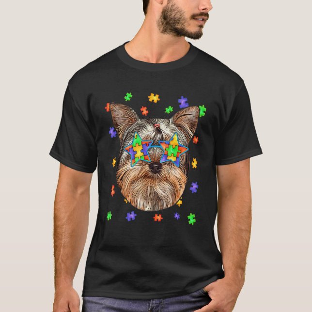 Autism Yorkshire Terrier Dog Puzzle Sonnenbrille H T-Shirt (Vorderseite)