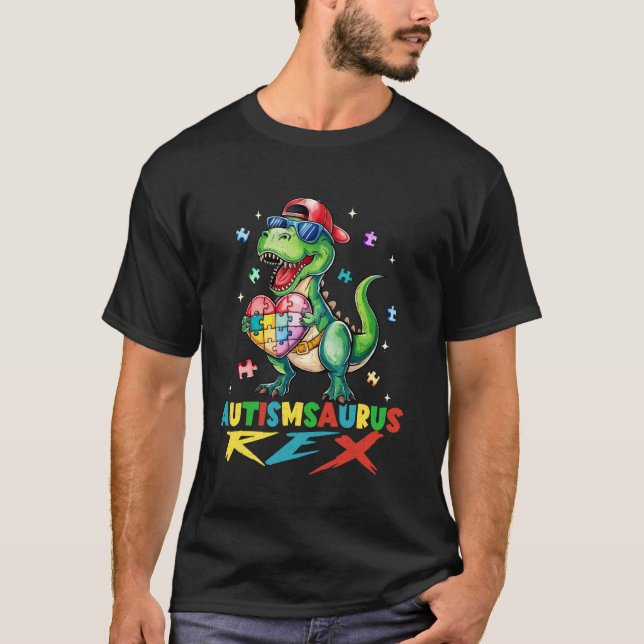 Autismsaurus rex Autism-Bewusstsein T Rex Herz Puz T-Shirt (Vorderseite)
