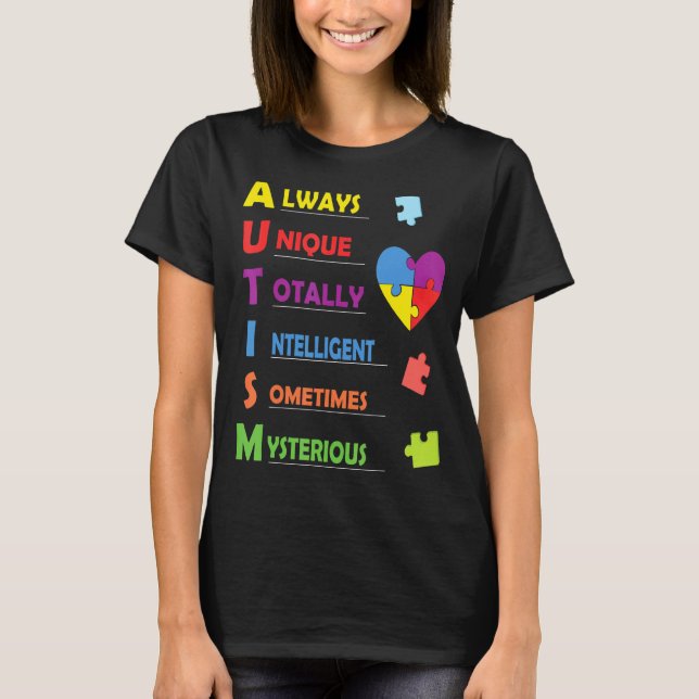 Autismus-Akronym und Puzzleteil T-Shirt (Vorderseite)
