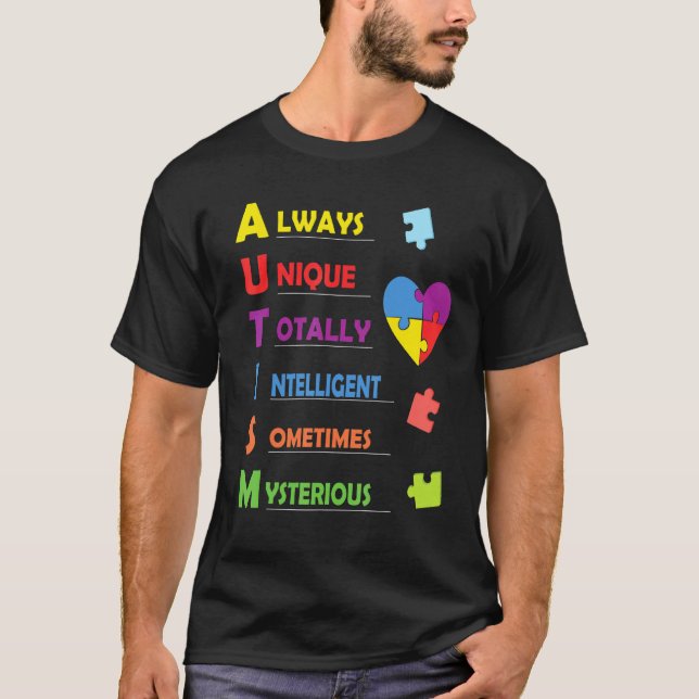Autismus-Akronym und Puzzleteil T-Shirt (Vorderseite)