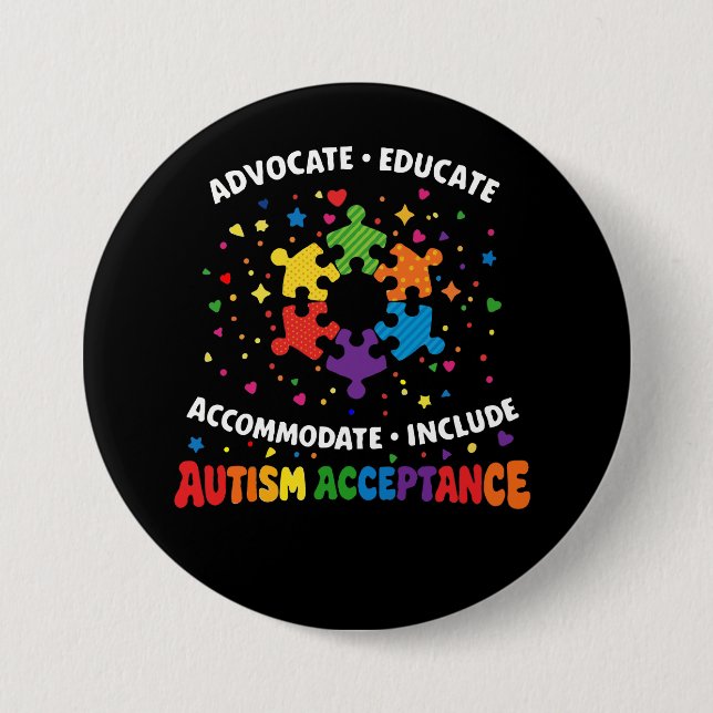 Autismus-Akzeptanz-Befürworter-Bildungs-Regenbogen Button (Vorderseite)