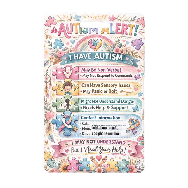Autismus-Alarm Abzeichen für nonverbale autistisch Ausweis (Autism Alert Nonverbal Autistic Contact Badge)