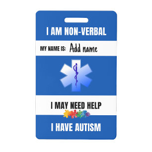 Autismus-Alarm Nicht-verbaler Autistischer Kontakt Ausweis