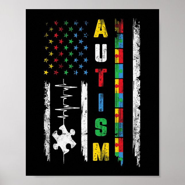 Autismus American Flag Puzzle Autismus Bewusstsein Poster (Vorne)