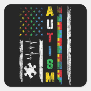 Autismus American Flag Puzzle Autismus Bewusstsein Quadratischer Aufkleber
