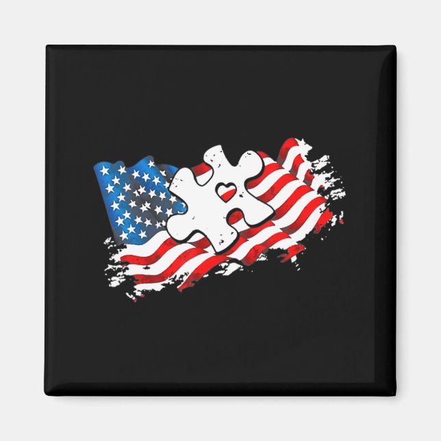 Autismus American Flag Puzzle Autismus Sensibilisi Magnet (Vorne)