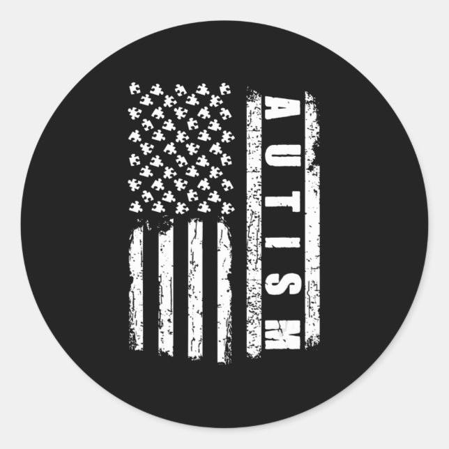 Autismus Amerikanische Flagge Autismus Bewusstsein Runder Aufkleber (Vorderseite)