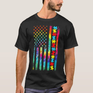 Autismus Amerikanische Flagge Gefärbte Krawatte Au T-Shirt