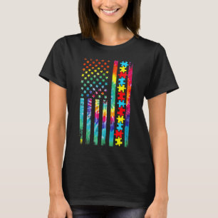 Autismus Amerikanische Flagge Gefärbte Krawatte Au T-Shirt