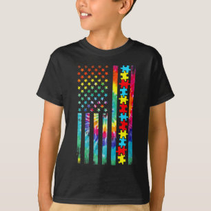 Autismus-Amerikanische-Flagge-Tie-Dye-Autismus-Bew T-Shirt