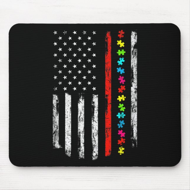 Autismus Aufklärung 4. Juli Thin Red Line Feuerweh Mousepad (Vorne)