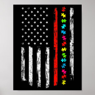 Autismus Aufklärung 4. Juli Thin Red Line Feuerweh Poster