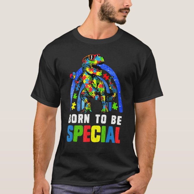 Autismus Aufklärungsmonat Dinosaur Geborenes Speci T-Shirt (Vorderseite)