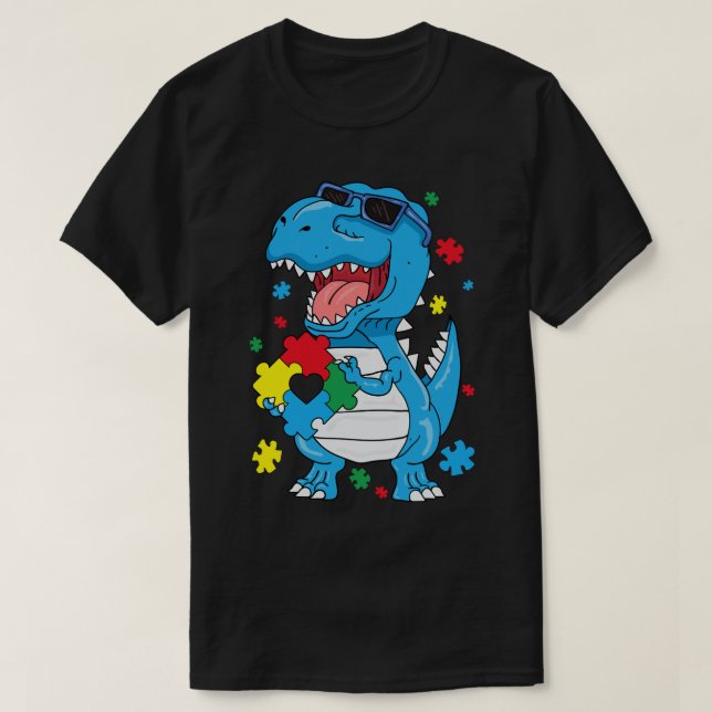 Autismus Aufmerksamkeit T Rex Dinosaurier Puzzle P T-Shirt (Design vorne)
