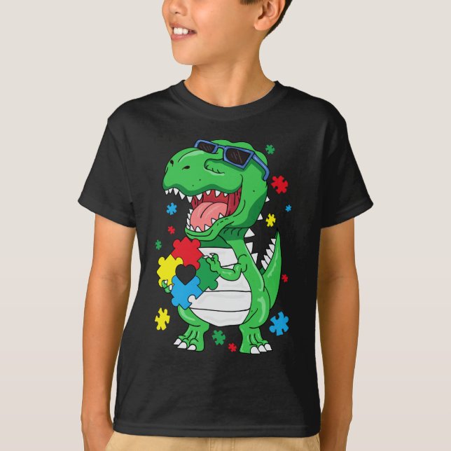 Autismus Aufmerksamkeit T Rex Dinosaurier Puzzle P T-Shirt (Vorderseite)