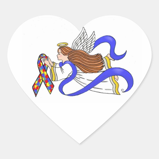 Autismus Awareness Angel Herz-Aufkleber (Vorderseite)