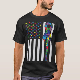 Autismus Awareness Autism Ribbon US Flag Support A T-Shirt