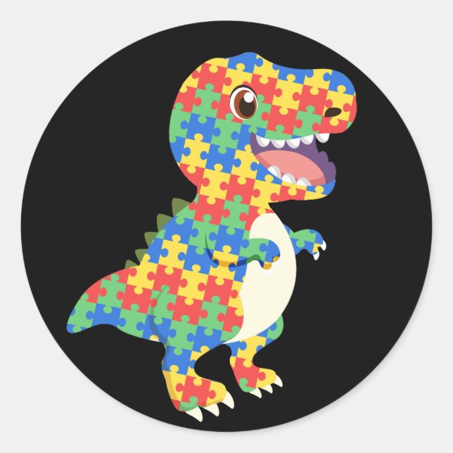Autismus Awareness Dinosaurier Runder Aufkleber (Vorderseite)