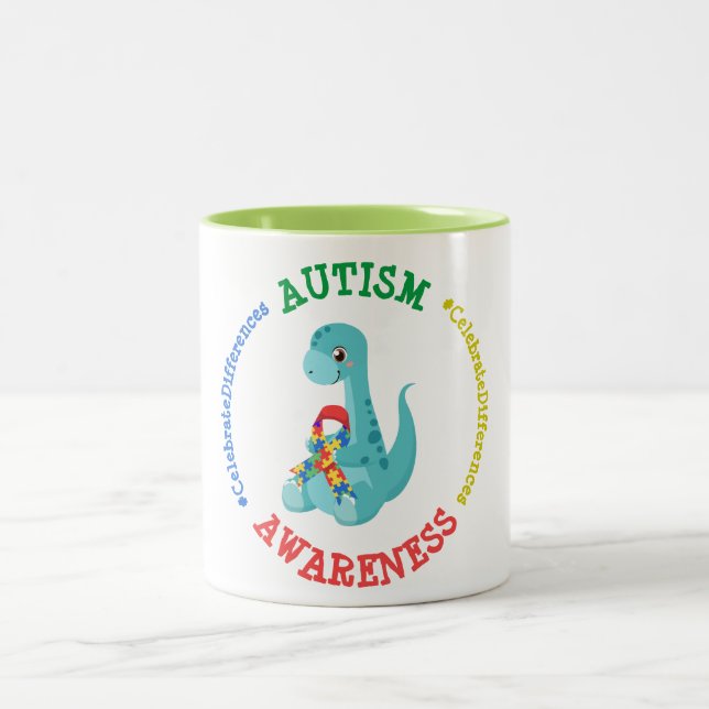Autismus Awareness Dinosaurier Zweifarbige Tasse (Mittel)