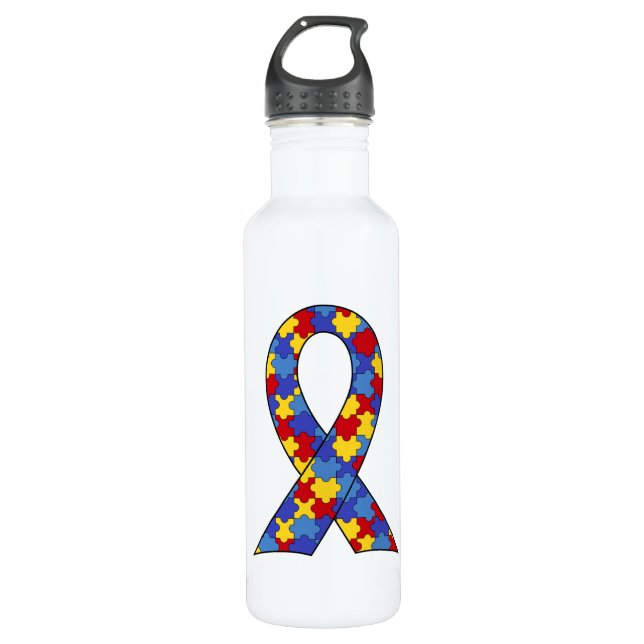 Autismus Awareness Ribbon Trinkflasche (Vorderseite)
