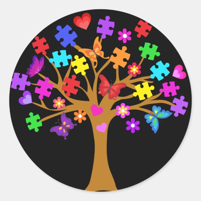 Autismus Awareness Tree Runder Aufkleber (Vorderseite)