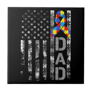 Autismus Awareness Vater USA Flag Tag Fliese