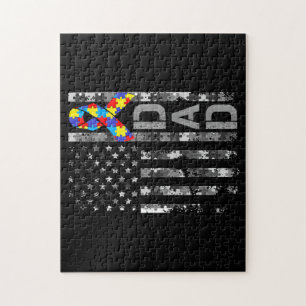Autismus Awareness Vater USA Flag Tag Puzzle