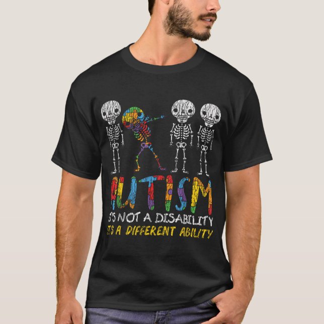 Autismus Awerness Skeleton Dabbing Autistische Kin T-Shirt (Vorderseite)