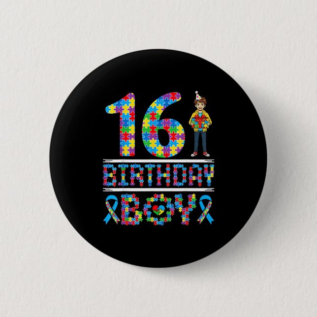 Autismus-Bewusstsein 16. Geburtstag Junge Puzzlete Button (Vorderseite)