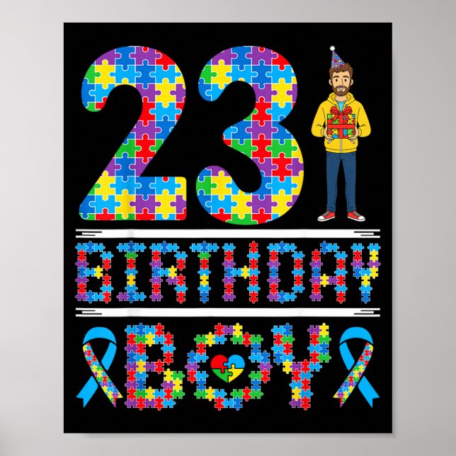 Autismus-Bewusstsein 23. Geburtstag Junge Puzzlete Poster (Vorne)
