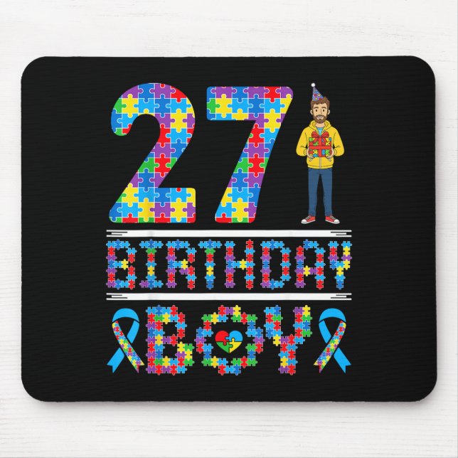 Autismus-Bewusstsein 27. Geburtstag Junge Puzzlete Mousepad (Vorne)
