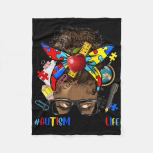 Autismus Bewusstsein Afro Messy Bun Melanin Black Fleecedecke