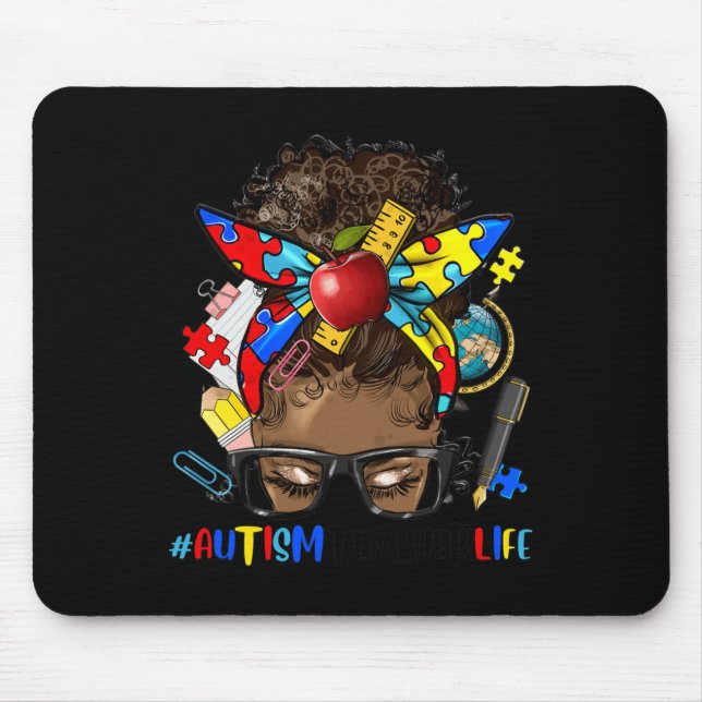 Autismus Bewusstsein Afro Messy Bun Melanin Black  Mousepad (Vorne)