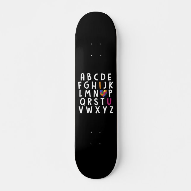 Autismus Bewusstsein Alphabet Typografie Skateboard (Vorne)