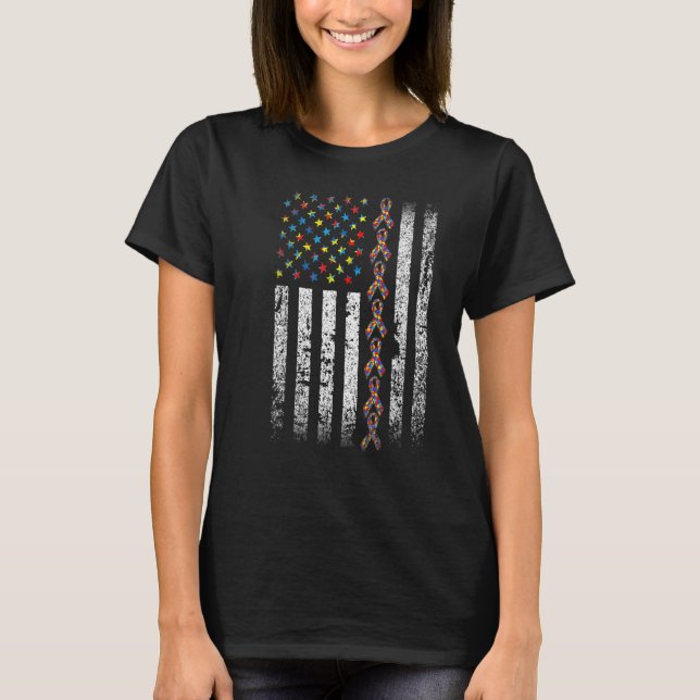 Autismus Bewusstsein Amerikanischer Flaggenautismu T-Shirt (Vorderseite)