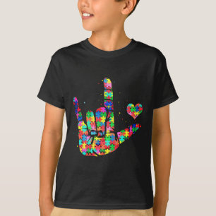Autismus-Bewusstsein Asl Liebe Gebärdensprache Puz T-Shirt