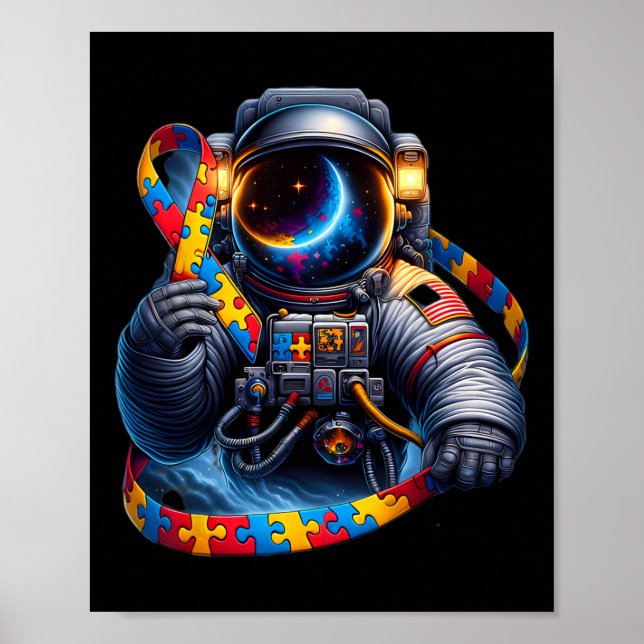 Autismus Bewusstsein Astronautin Gelbblauer Hunder Poster (Vorne)