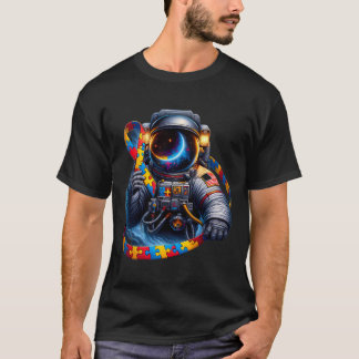 Autismus Bewusstsein Astronautin Gelbblauer Hunder T-Shirt