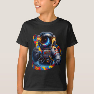 Autismus Bewusstsein Astronautin Gelbblauer Hunder T-Shirt