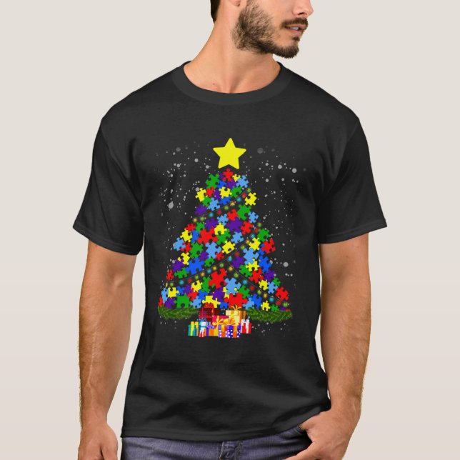 Autismus Bewusstsein Autismus Weihnachtsbaum T-Shirt (Vorderseite)