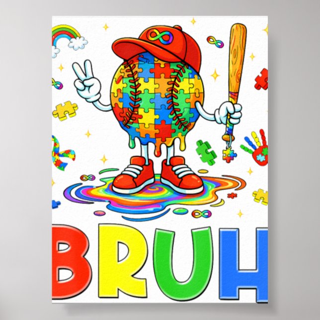Autismus-Bewusstsein Baseball Bruh Rätsel Poster (Vorne)