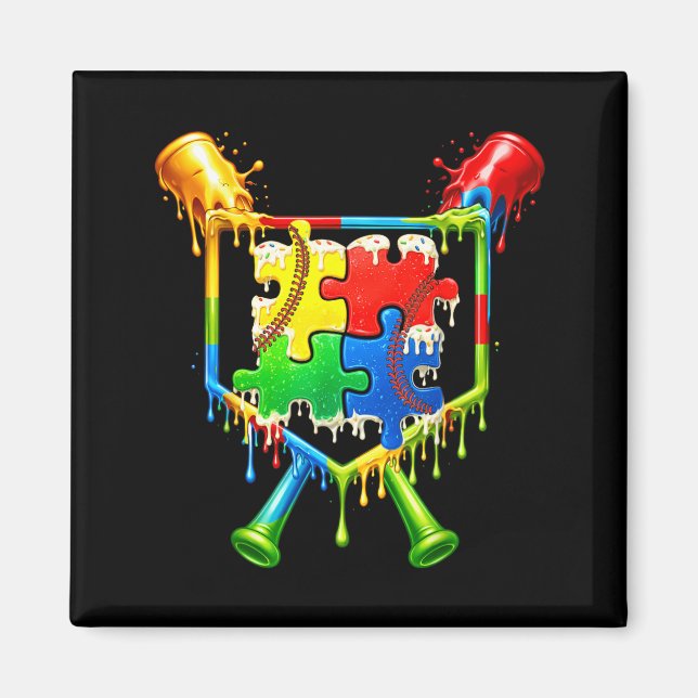 Autismus-Bewusstsein Baseball Eis Drip für Kinder Magnet (Vorne)
