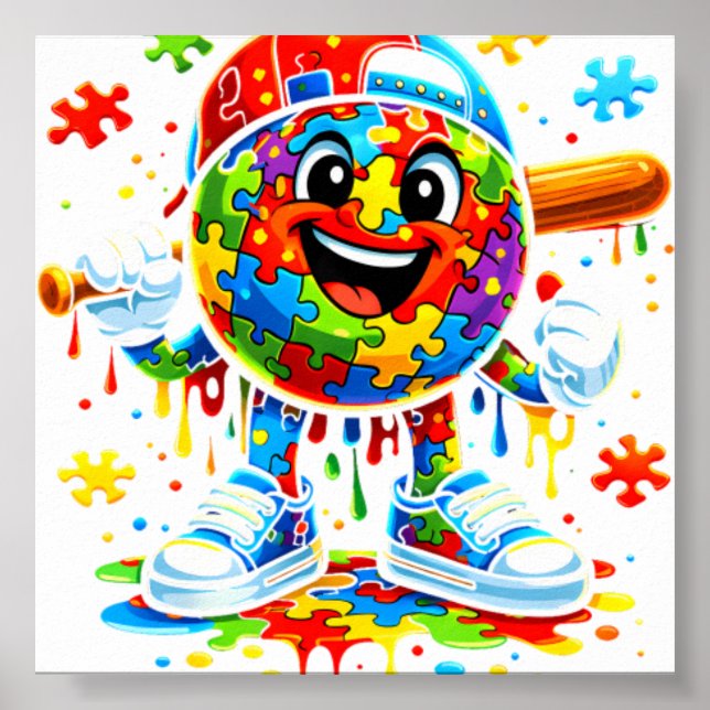 Autismus-Bewusstsein Baseball Eiscreme-Dri Poster (Vorne)