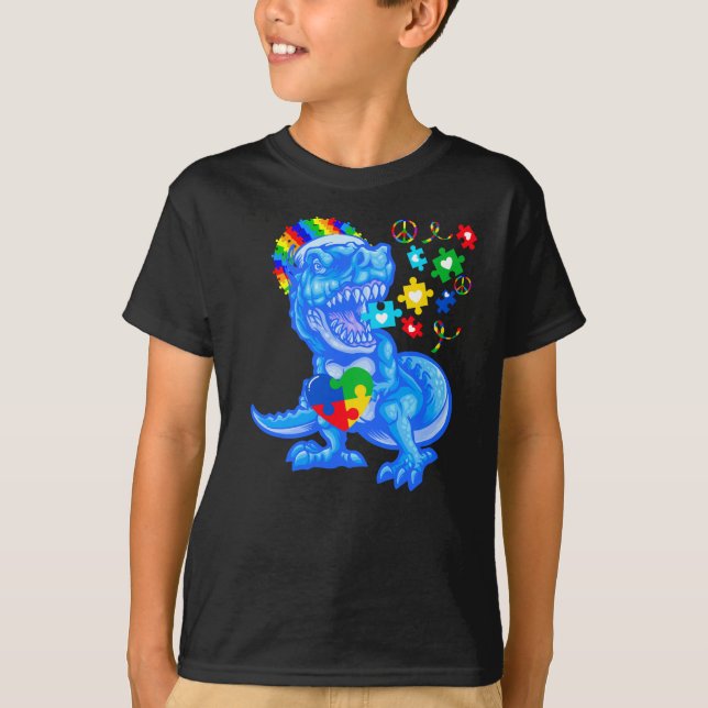 Autismus Bewusstsein Blauer Monat Blauer Dinosauri T-Shirt (Vorderseite)
