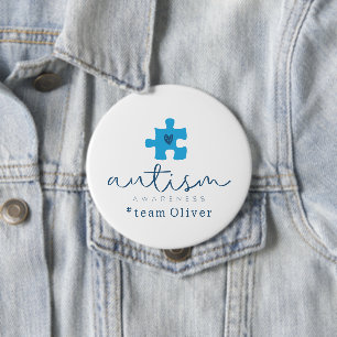 Autismus-Bewusstsein blaues Puzzleteil #Team Name Button