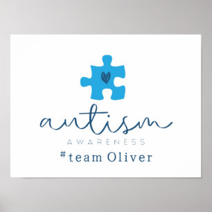 Autismus-Bewusstsein blaues Puzzleteil #Team Name Poster