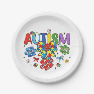 Autismus Bewusstsein Bow Coquette Puzzle Piece Neu Pappteller