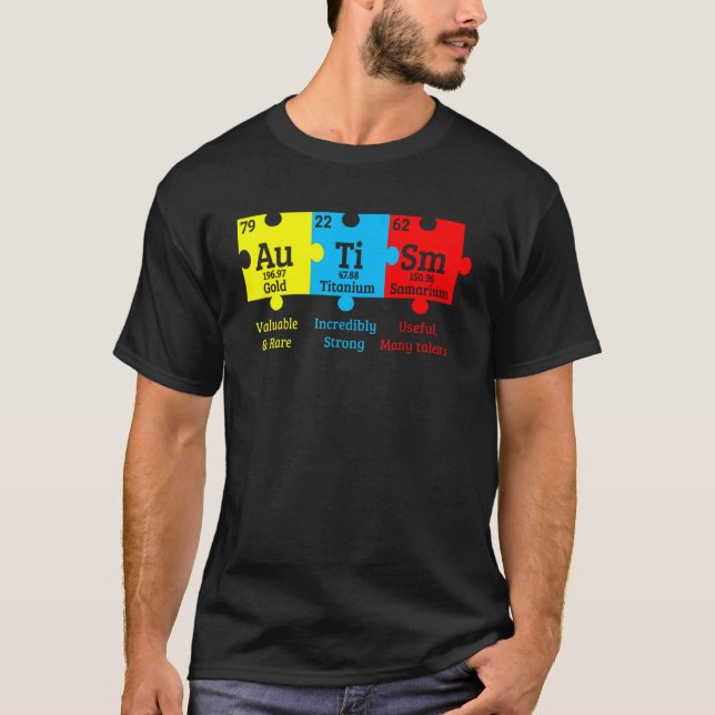 Autismus-Bewusstsein Chemisches Puzzle-Element Wer T-Shirt (Vorderseite)