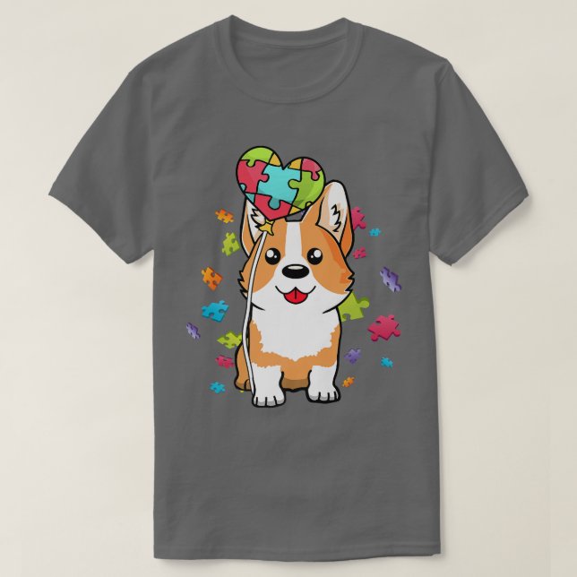 Autismus Bewusstsein Corgi Puppy Dog Puzzles Herzb T-Shirt (Design vorne)