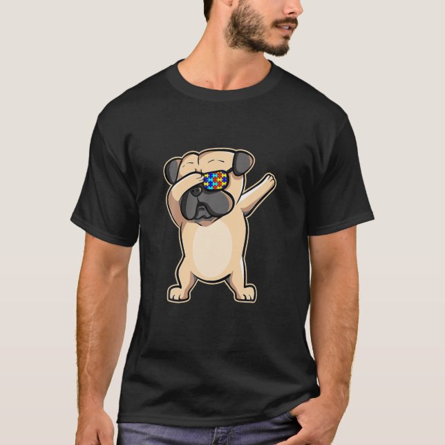 Autismus Bewusstsein Dabbing Mops Dog Sonnenbrille T-Shirt (Vorderseite)